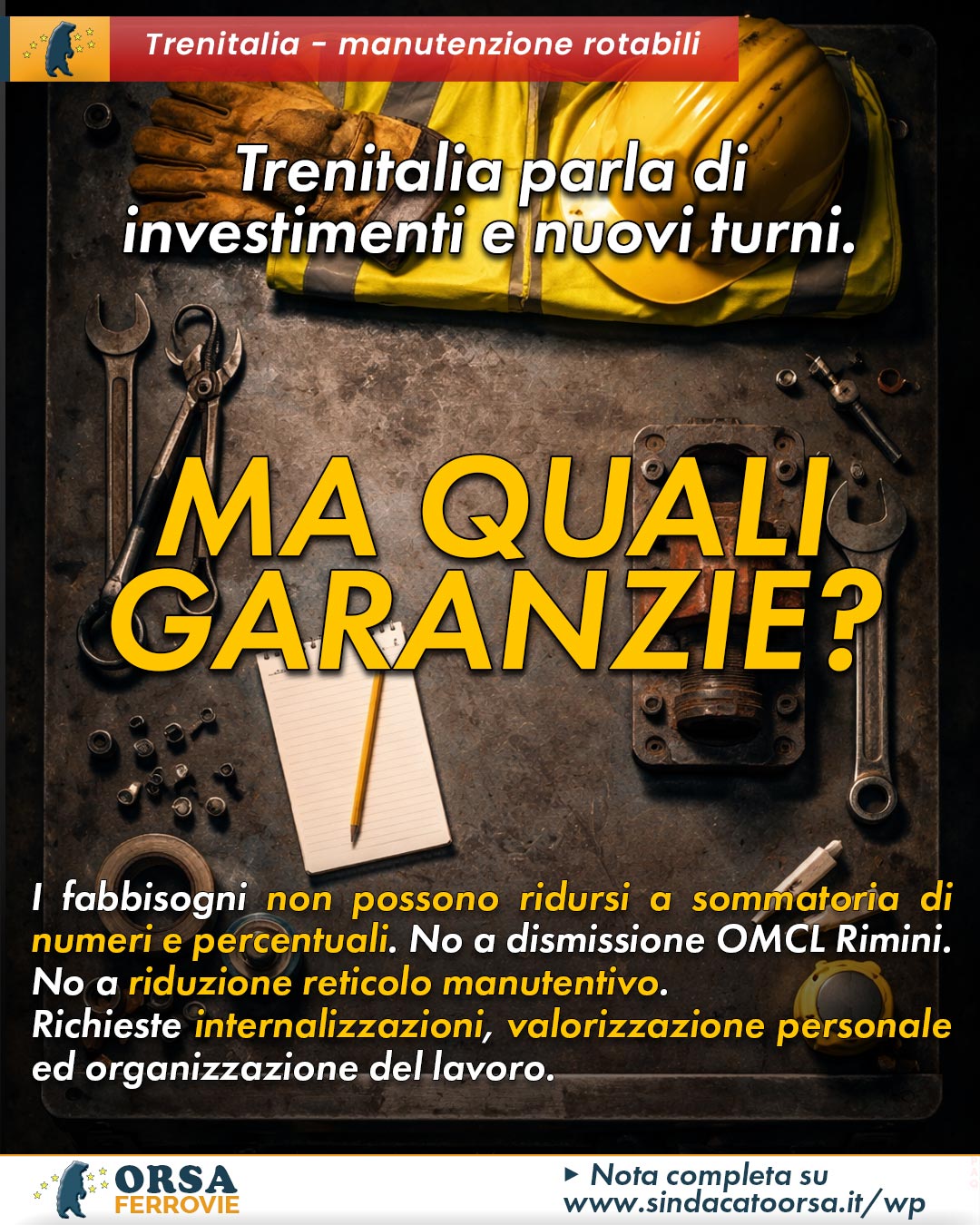 Manutenzioni rotabili: incontro con Trenitalia, quali garanzie?